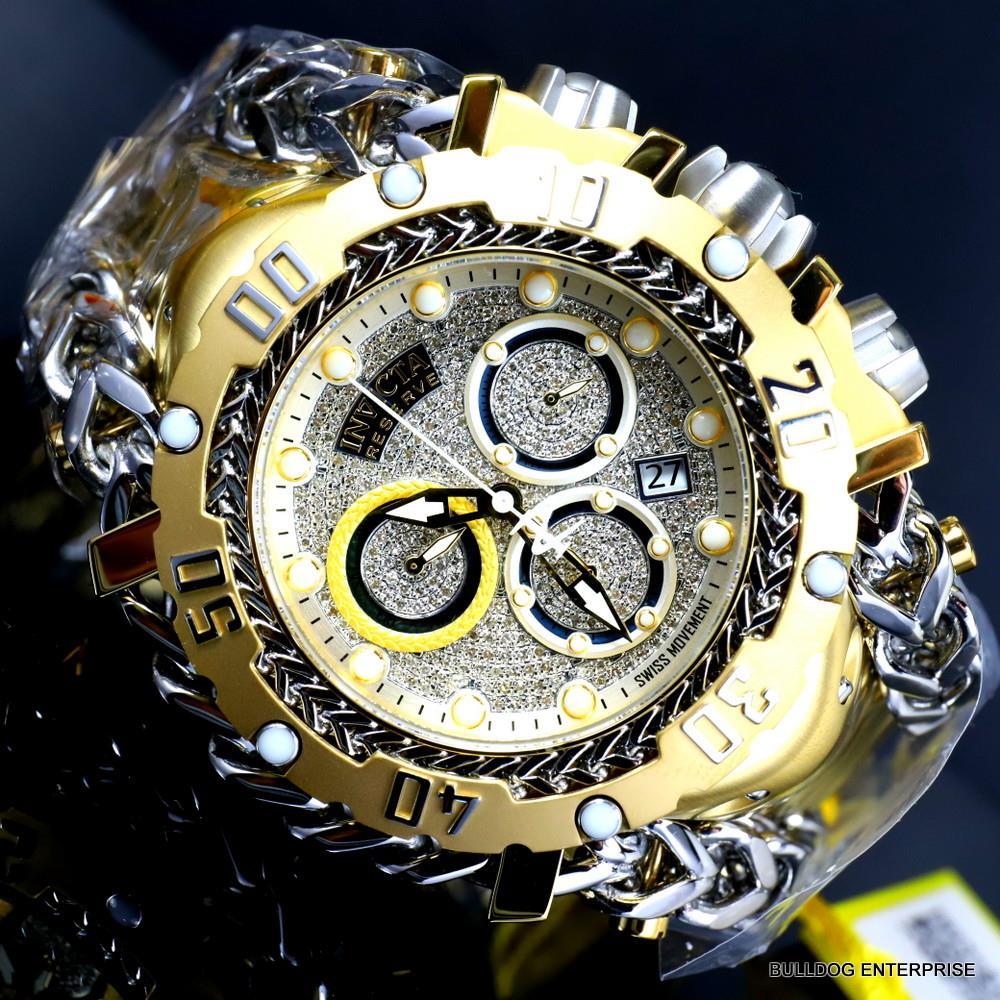 Invicta Reserve Gladiator 1.17CTW Diamond Gold Plated Steel Swiss 61mm Watch New