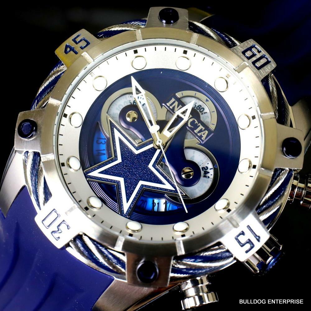 Invicta NFL Dallas Cowbys Bolt Blue Chronograph Silicone Watch 52mm New