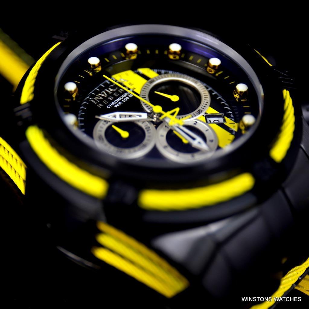 Invicta Reserve Bolt Zeus S1 Racer Black Yellow Chrono 52mm Swiss Mvt Watch New