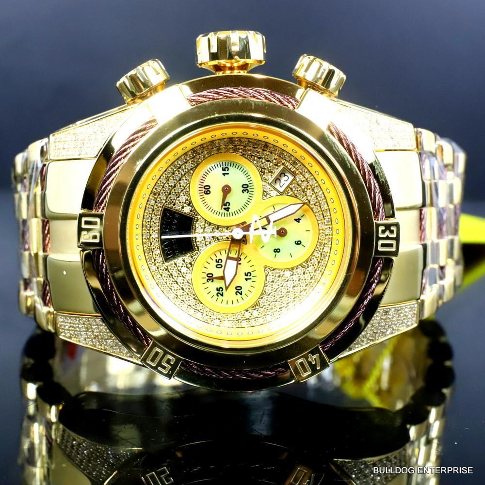 Invicta Reserve Bolt Zeus 1.31 CTW Diamond Gold Plated Steel Swiss Mvt Watch New