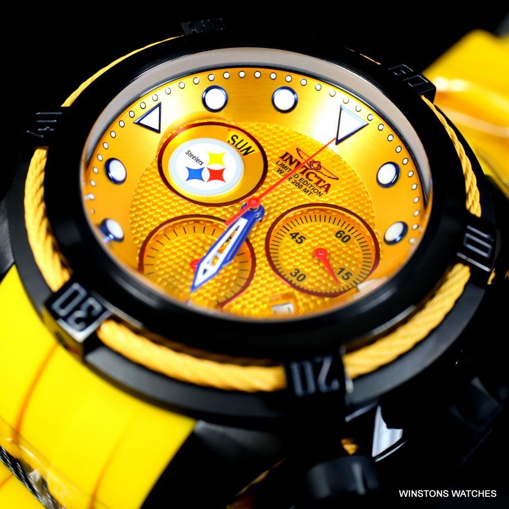 Invicta NFL Bolt Zeus Pittsburgh Steelers Chrono Swiss Yellow 52mm Watch New