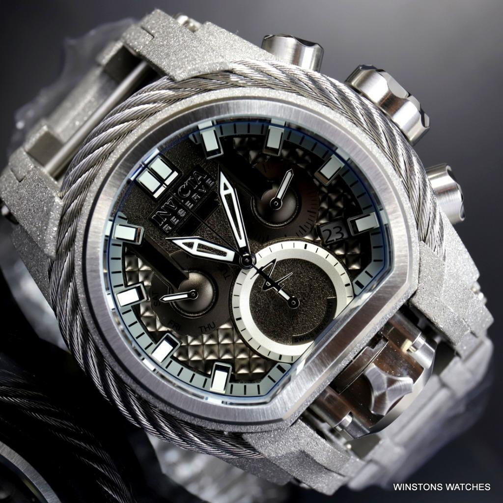 Invicta Reserve Bolt Zeus Magnum Sandblasted Steel 52mm Black 2 Dials Watch New