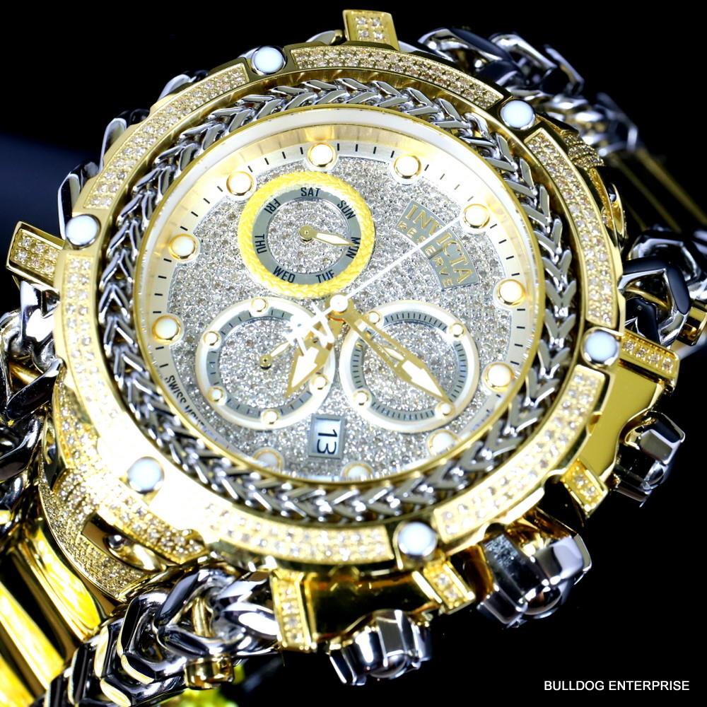 Invicta Reserve Gladiator 2.92CTW Diamond 2 Tone Gold Plate Swiss 61mm Watch New
