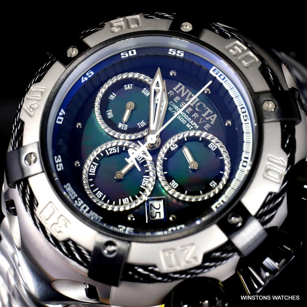 Invicta Reserve Thunderbolt Black MOP Chronograph Steel 56mm Swiss Mvt Watch New