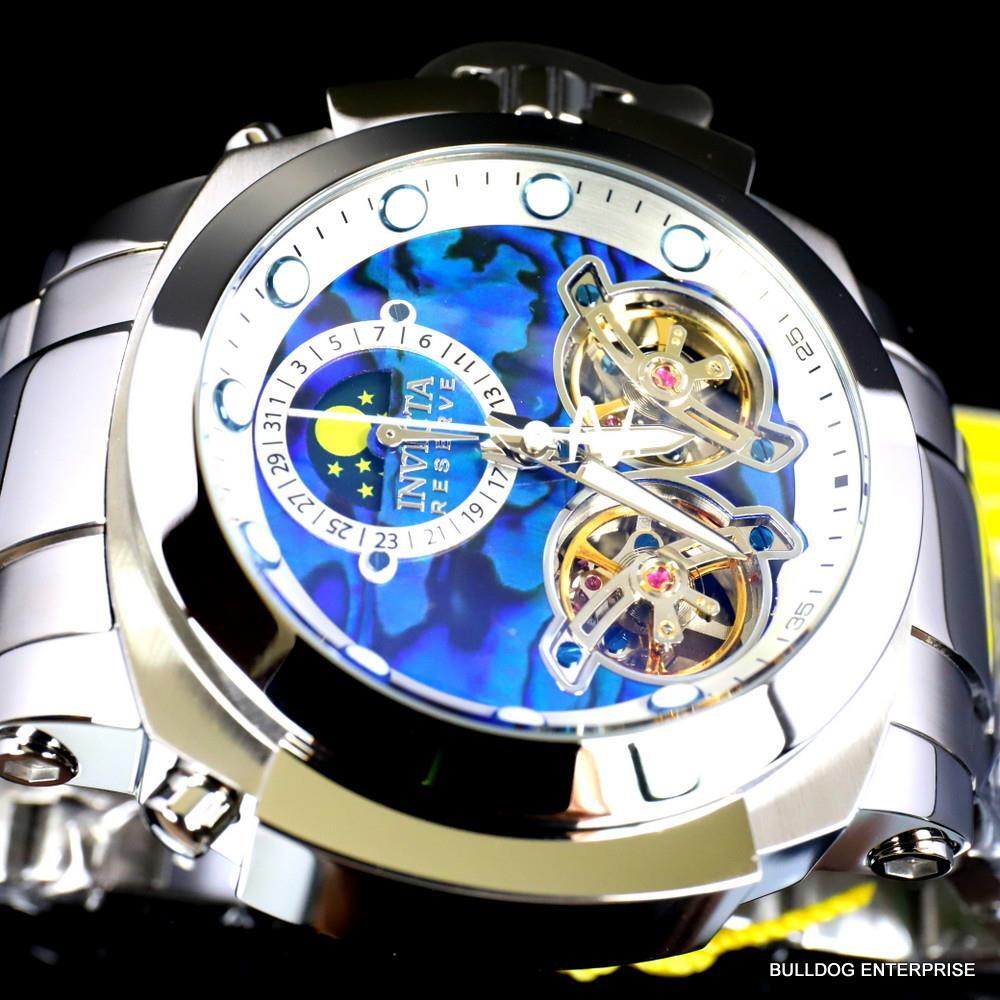 Invicta Man of War Double Open Heart Automatic Moon Blue Abalone Watch New