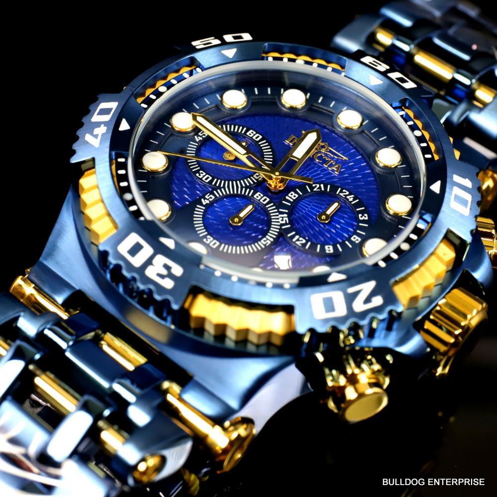 Invicta Chaos Blue and Gold Stainless Steel Bracelet Chronograph 50mm Watch New