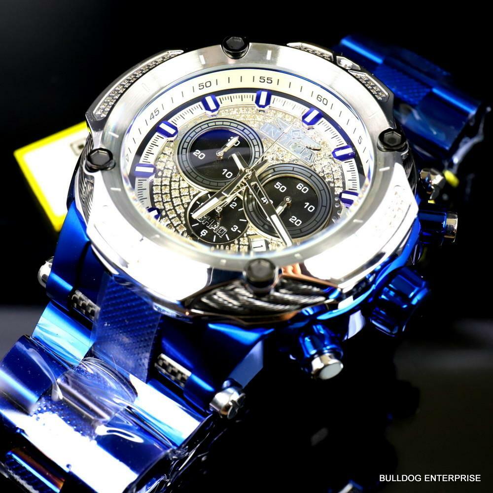Invicta Shaq Bolt .74 CTW Diamond Blue Stainless Steel 60mm Swiss Mvt Watch New