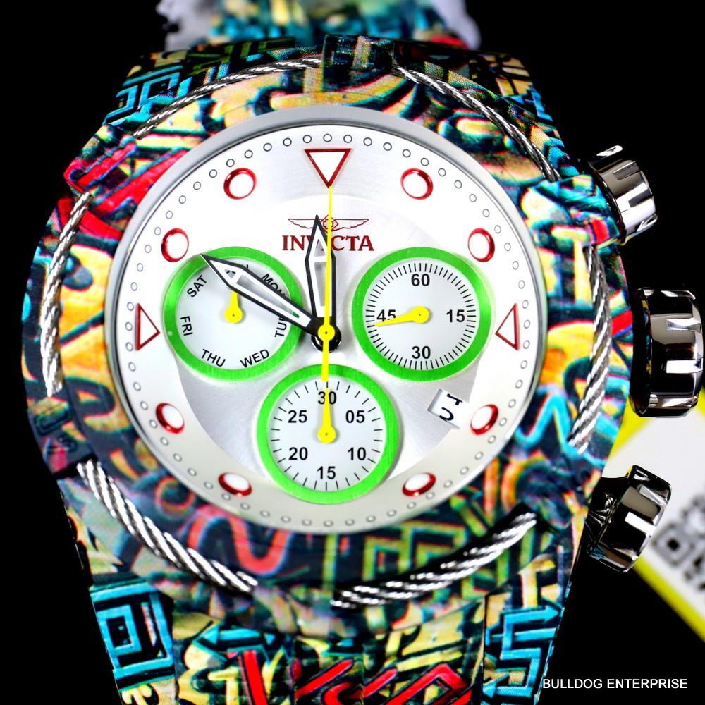 Invicta Bolt Zeus Graffiti Hydroplated Steel White Chronograph Watch 52mm New