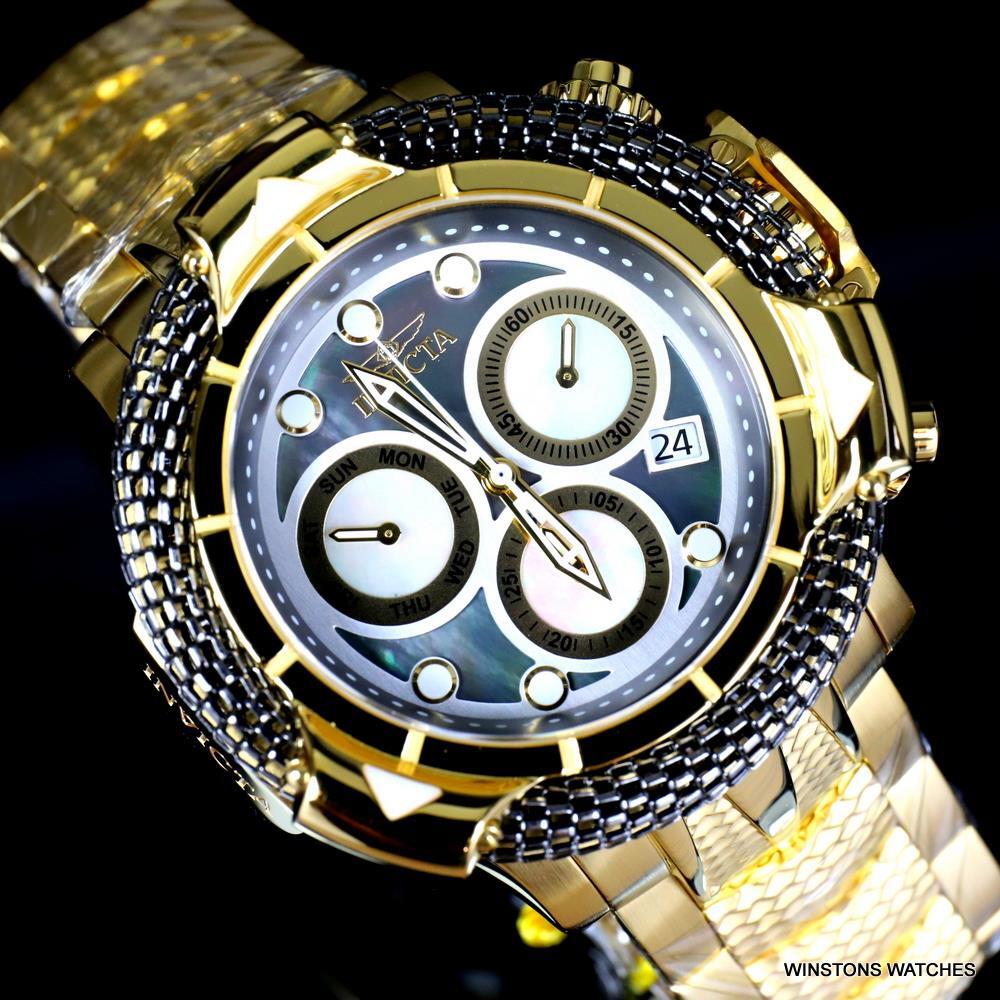 Invicta Subaqua Poseidon Bolt Hybrid Black MOP Gold Plated Swiss 55mm Watch New