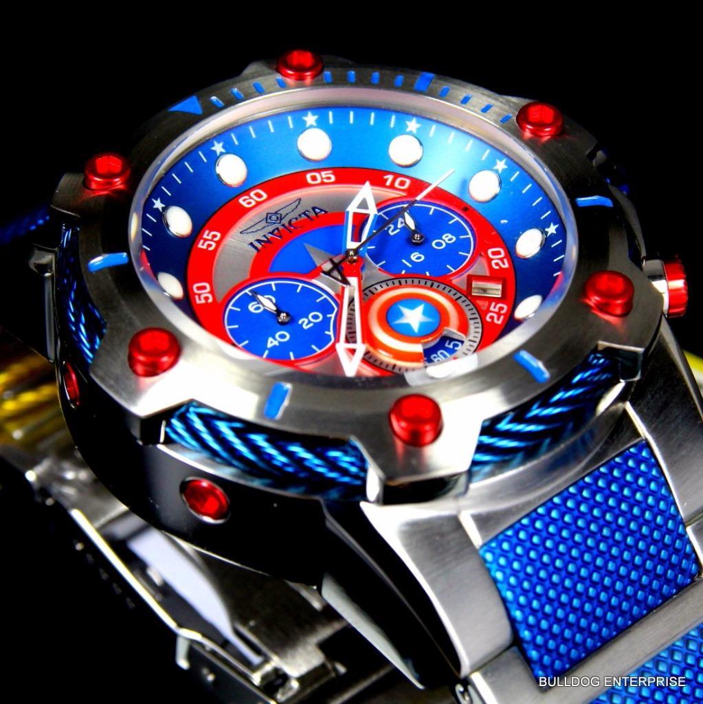 Invicta Marvel Captain America Bolt 51mm Steel Limited Ed Chronograph Watch New