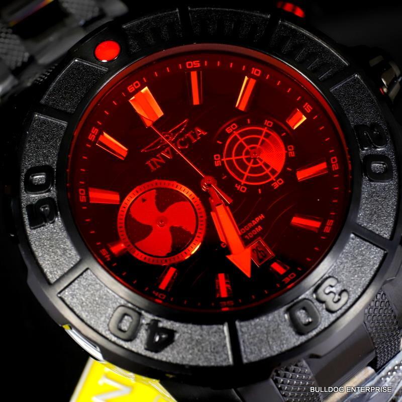 Invicta Coalition Forces Sonar Radar Black Stainless Steel Red 58mm Chrono New