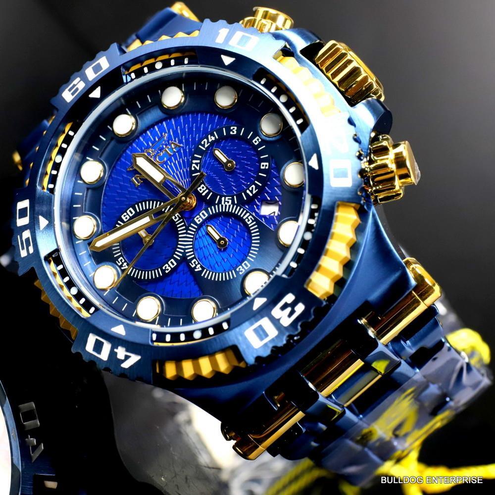 Invicta Chaos Blue and Gold Stainless Steel Bracelet Chronograph 50mm Watch New
