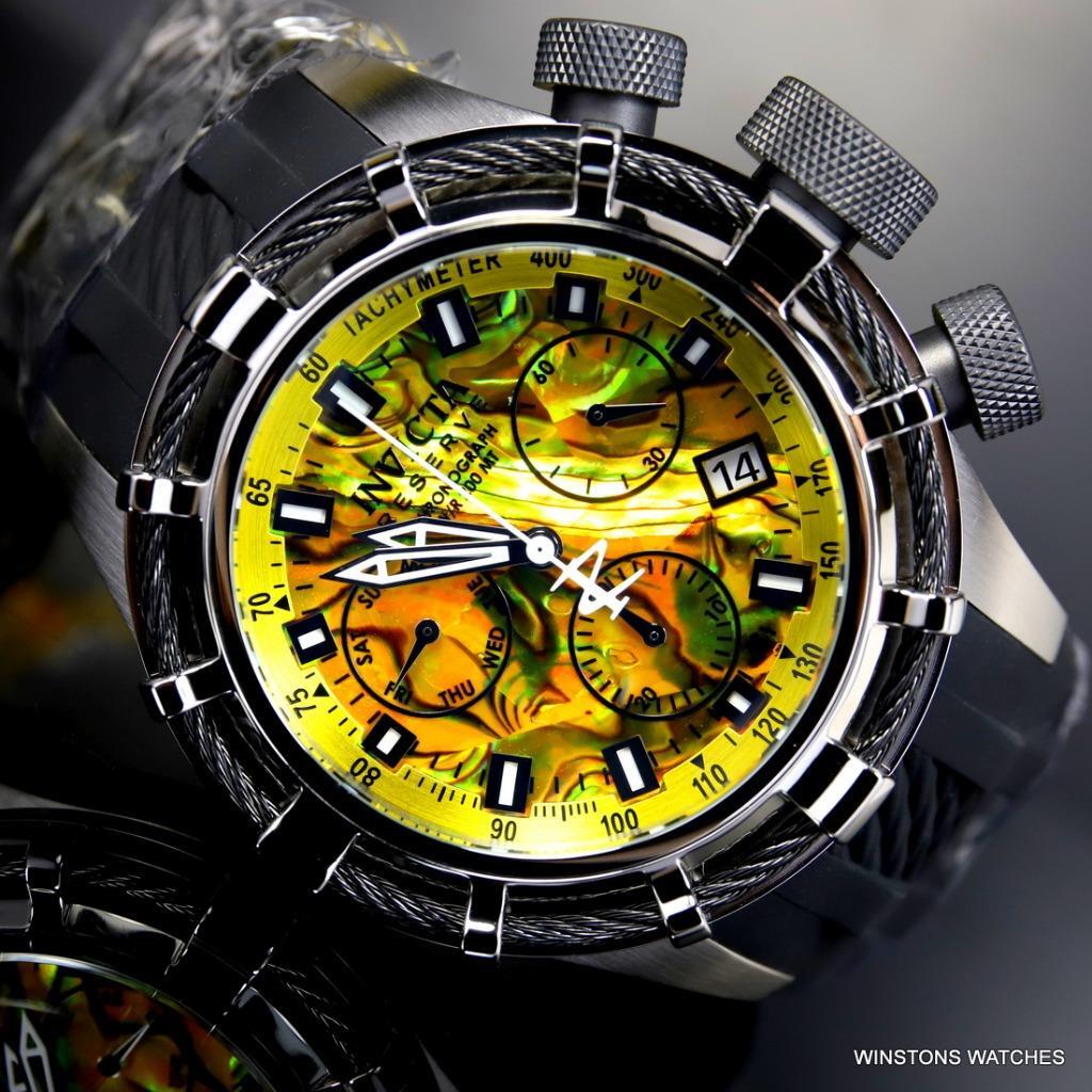 Invicta Reserve Bolt Sport Yellow Abalone Rose Gold Cable 50mm Watch Rubber New
