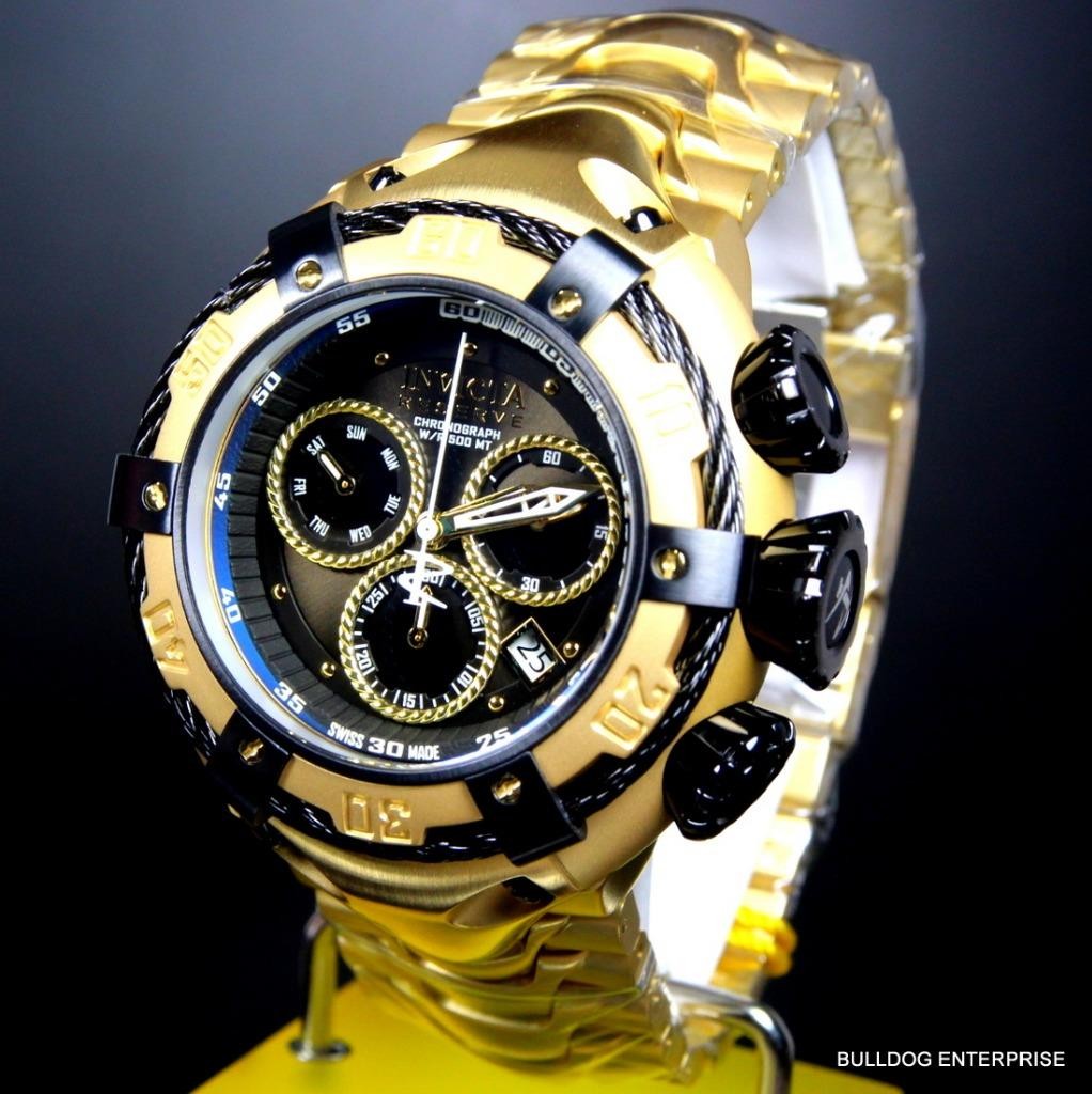 Invicta Reserve Thunderbolt 56mm 18kt Gold Plated Black Chronograph Watch New