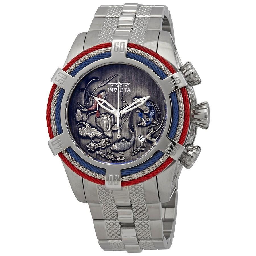 Invicta Bolt Tri Cable Red Blue Koi 54mm Stainless Steel Chronograph Watch New