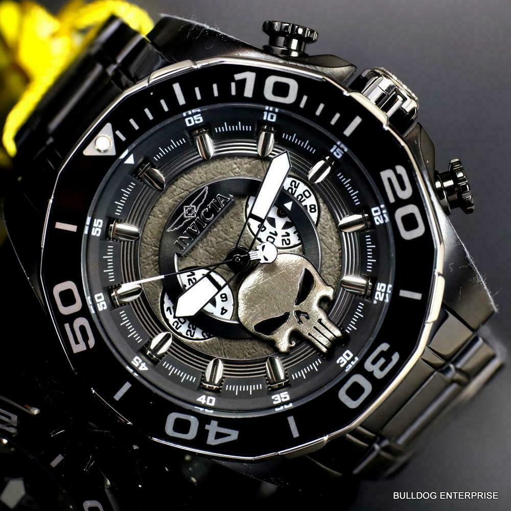 Invicta Marvel Punisher Chronograph Limited Black Stainless Steel 48mm Watch New