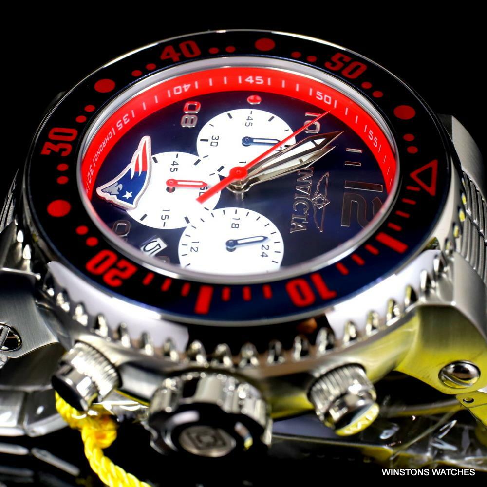 Invicta NFL Grand Pro Diver New England Blue Red Steel Chrono 52mm Watch New