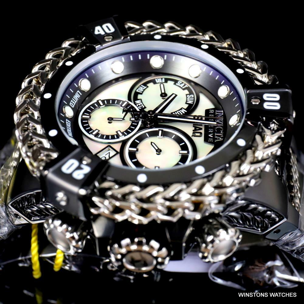Invicta Reserve Shaq Hercules White MOP Black Steel Swiss Mvt Watch 56mm New