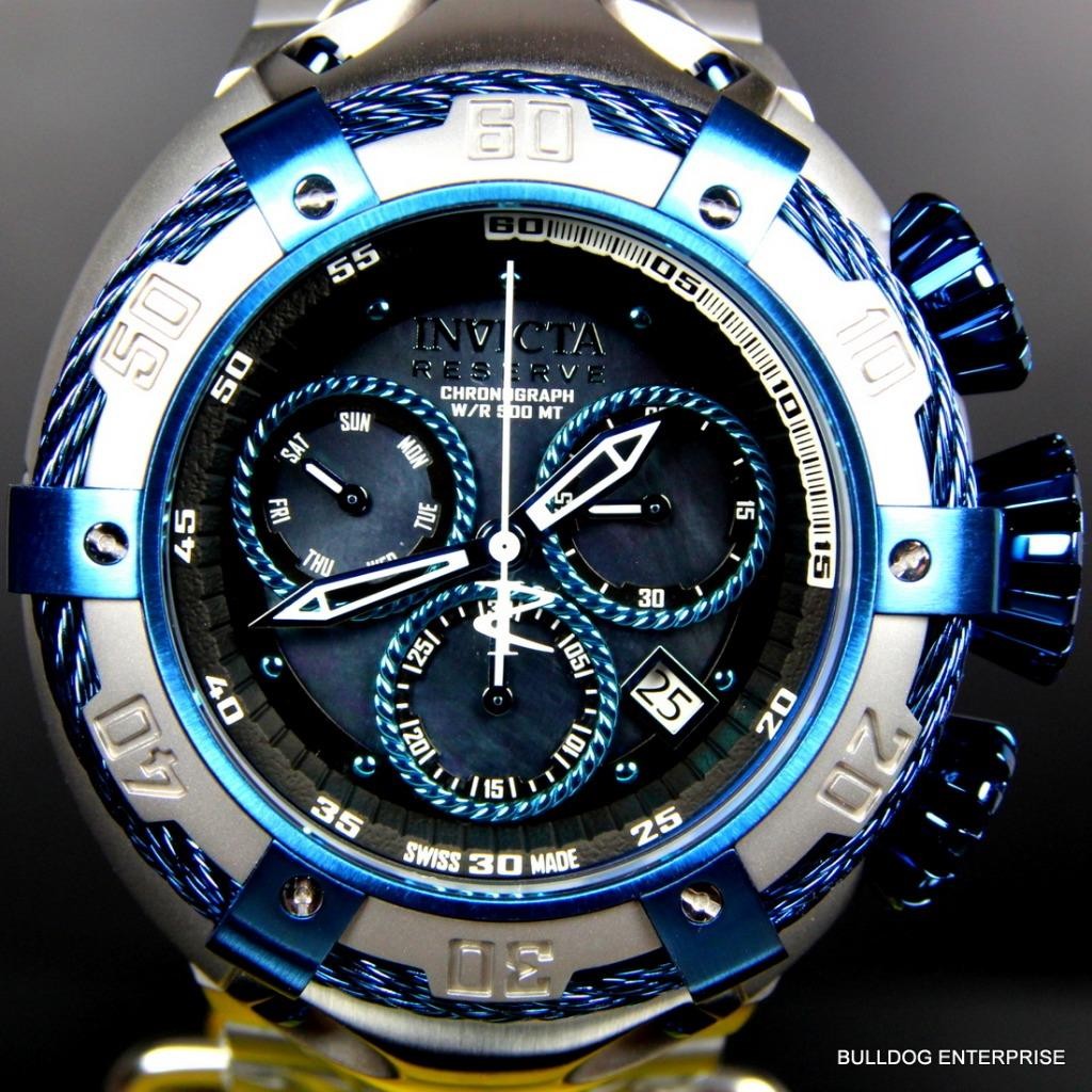 Invicta Reserve Thunderbolt Black MOP Swiss Chronograph Blue Silver Watch New