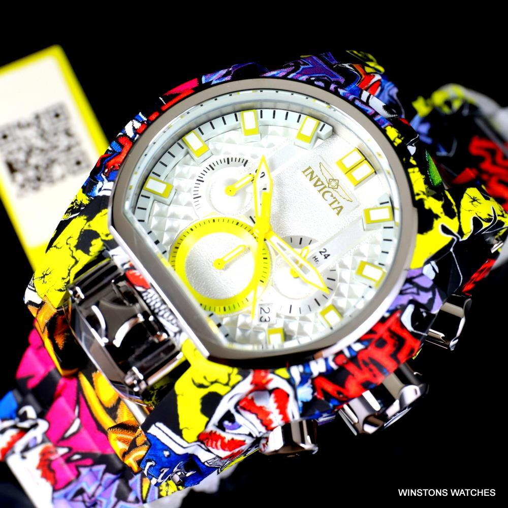 Invicta Reserve Bolt Zeus Magnum Graffiti Steel Yellow Swiss Mvt Watch 52mm New
