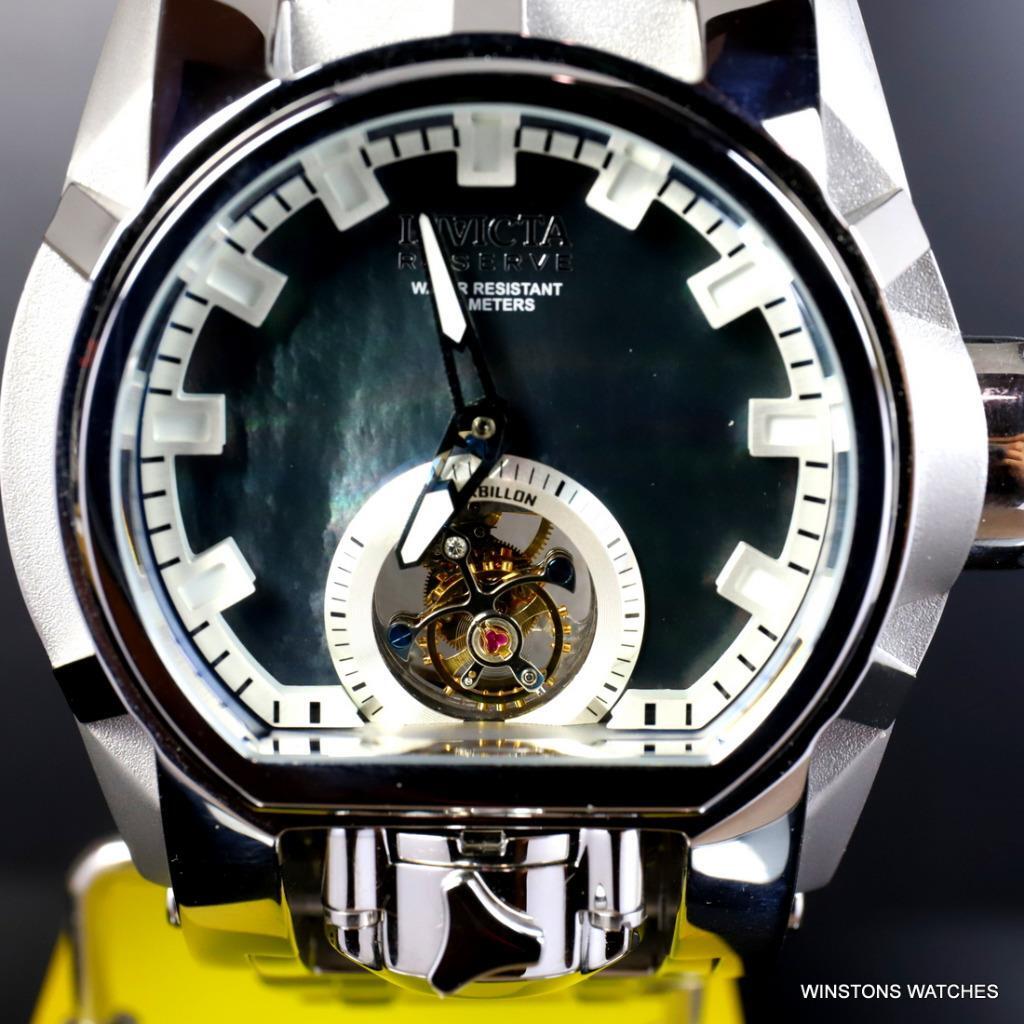 Invicta Reserve Magnum Bolt Zeus Tourbillon Black MOP Steel 52mm Watch New
