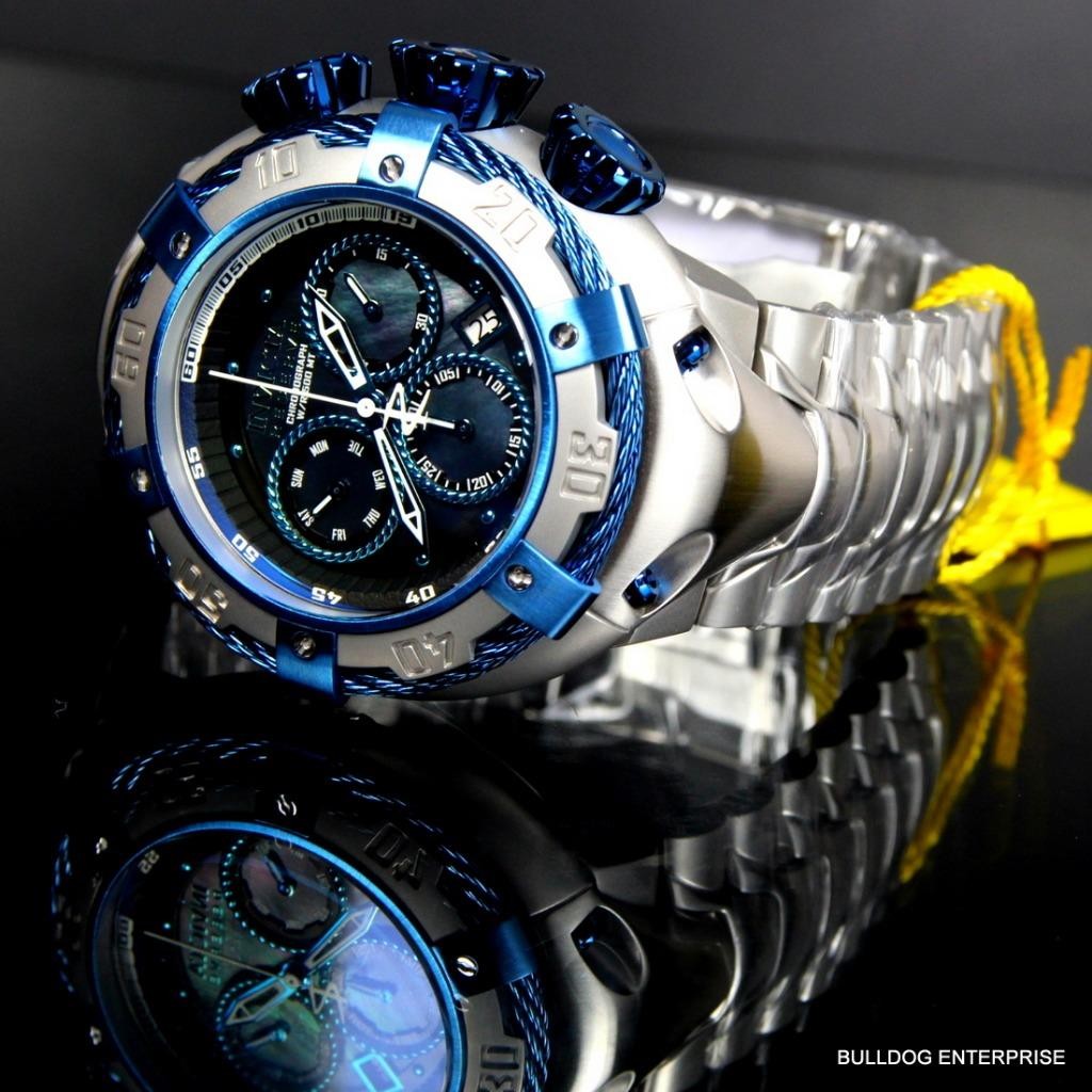 Invicta Reserve Thunderbolt Black MOP Swiss Chronograph Blue Silver Watch New
