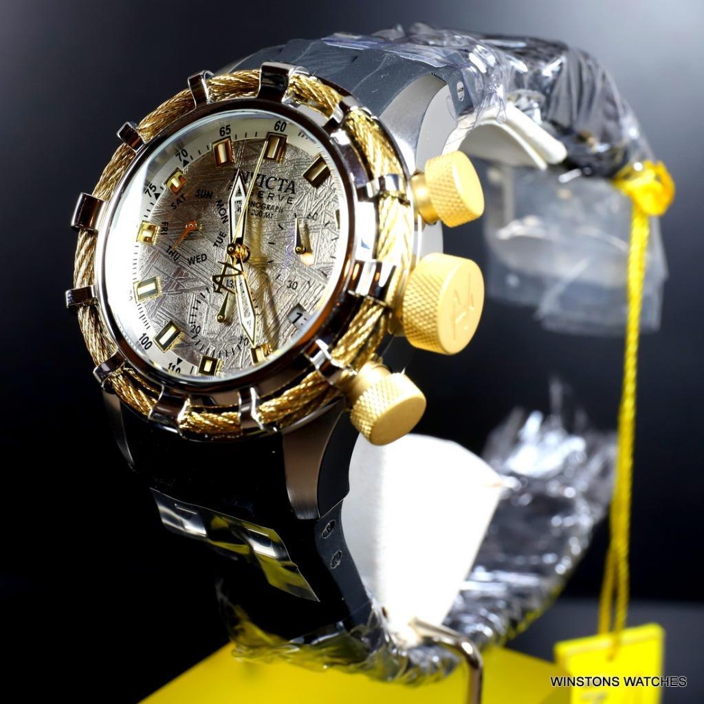 Invicta Reserve Bolt Muonionalusta Meteorite Swiss Mvt Gold Tone 50mm Watch New