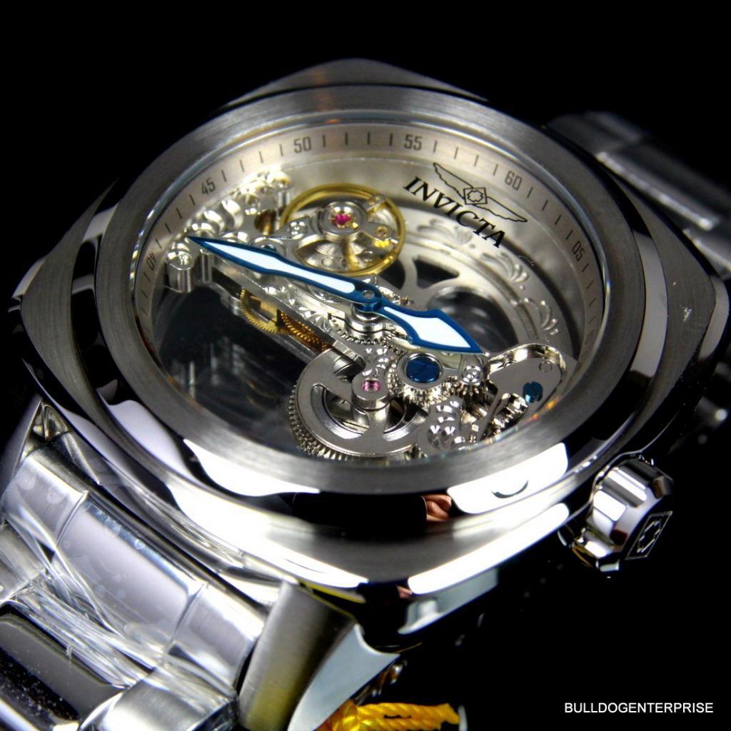 Invicta Aviator Ghost Bridge Mechanical Skeleton Silver Steel 48mm Watch New