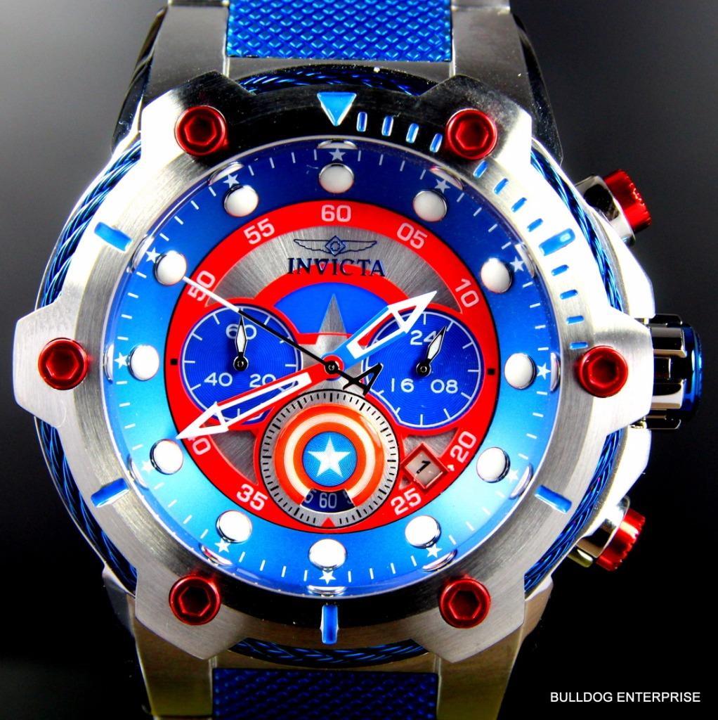 Invicta Marvel Captain America Bolt 51mm Steel Limited Ed Chronograph Watch New