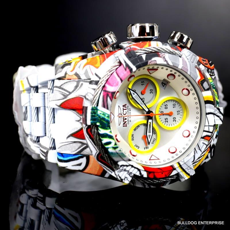 Invicta Bolt Zeus Hydroplated Bracelet Graffiti White Chronograph 52mm Watch New