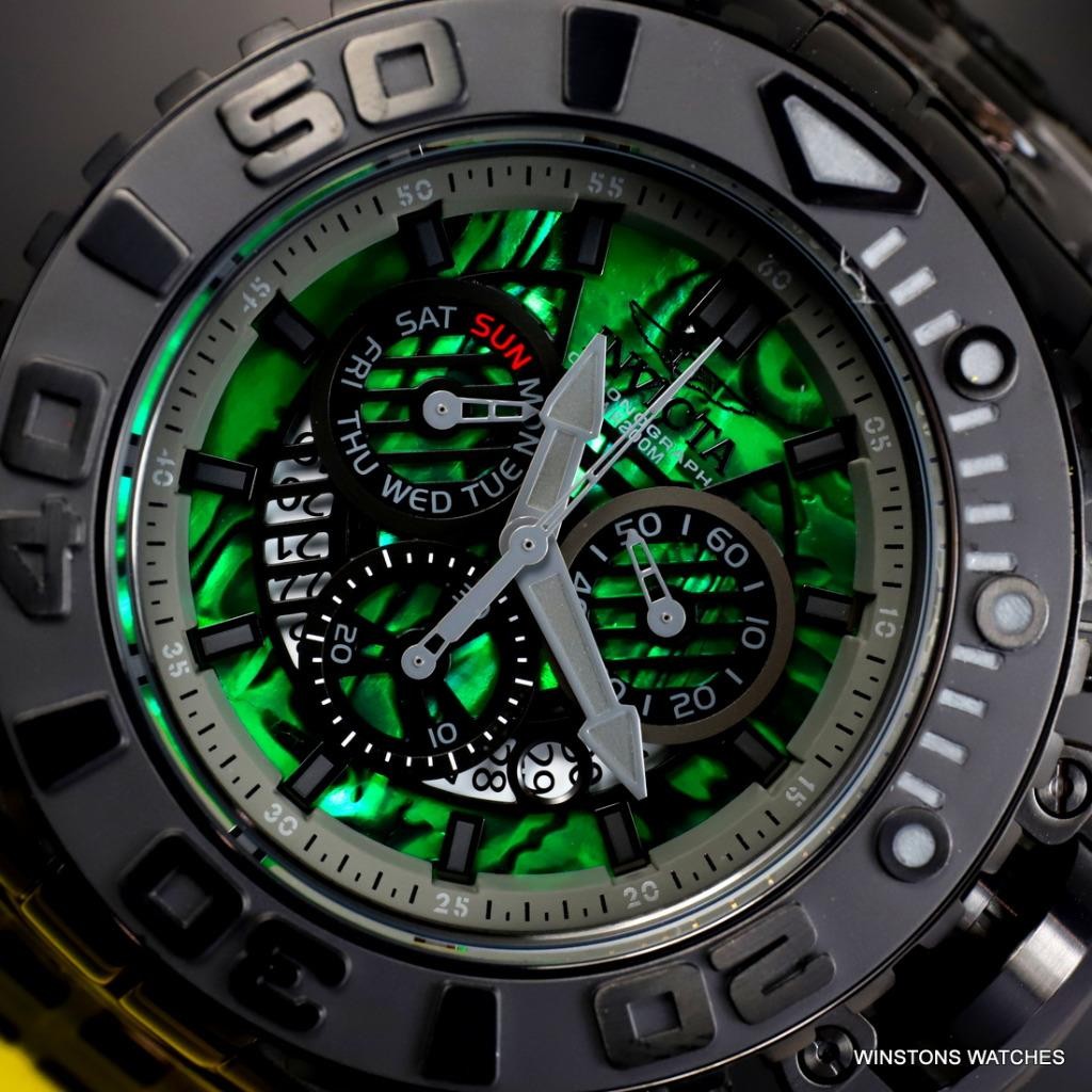Invicta Sea Hunter Gen II Green Abalone Swiss Mvt 58mm Black Steel Watch New