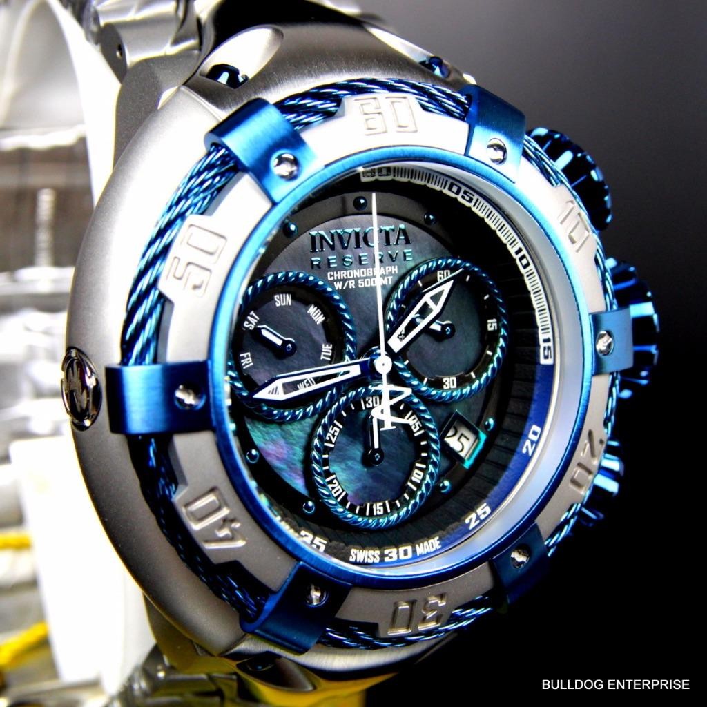 Invicta Reserve Thunderbolt Black MOP Swiss Chronograph Blue Silver Watch New