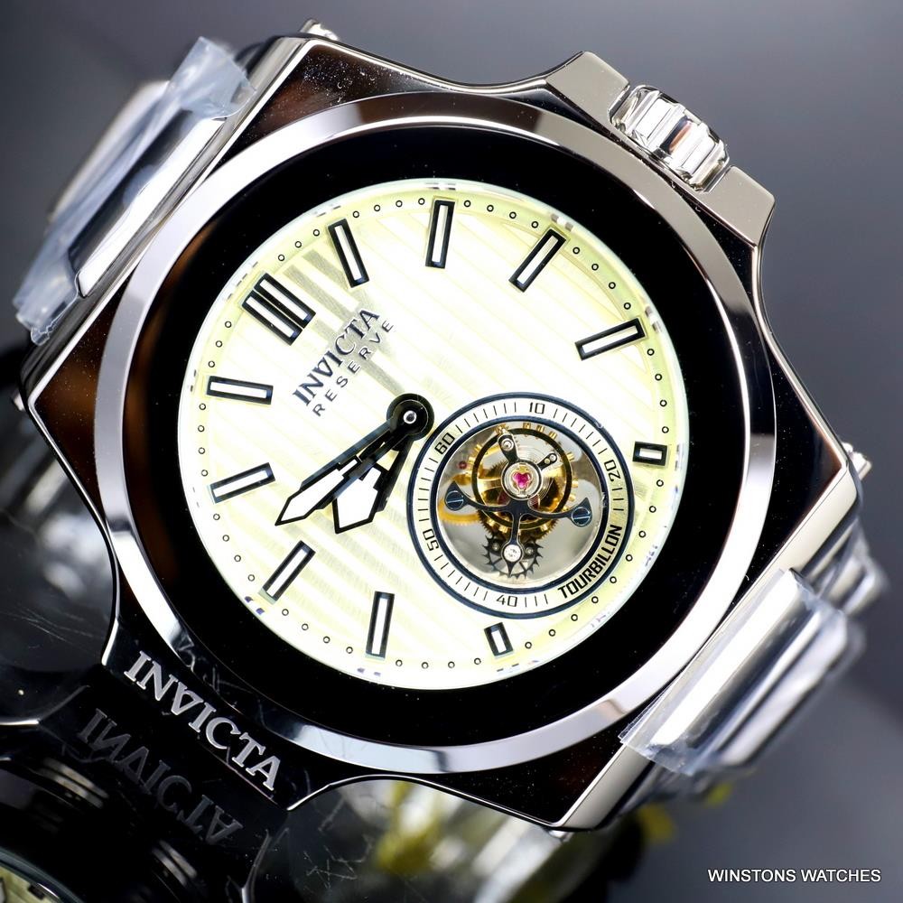 Invicta Reserve Akula Prestige Tourbillon 58mm Champagne Silver Steel Watch New