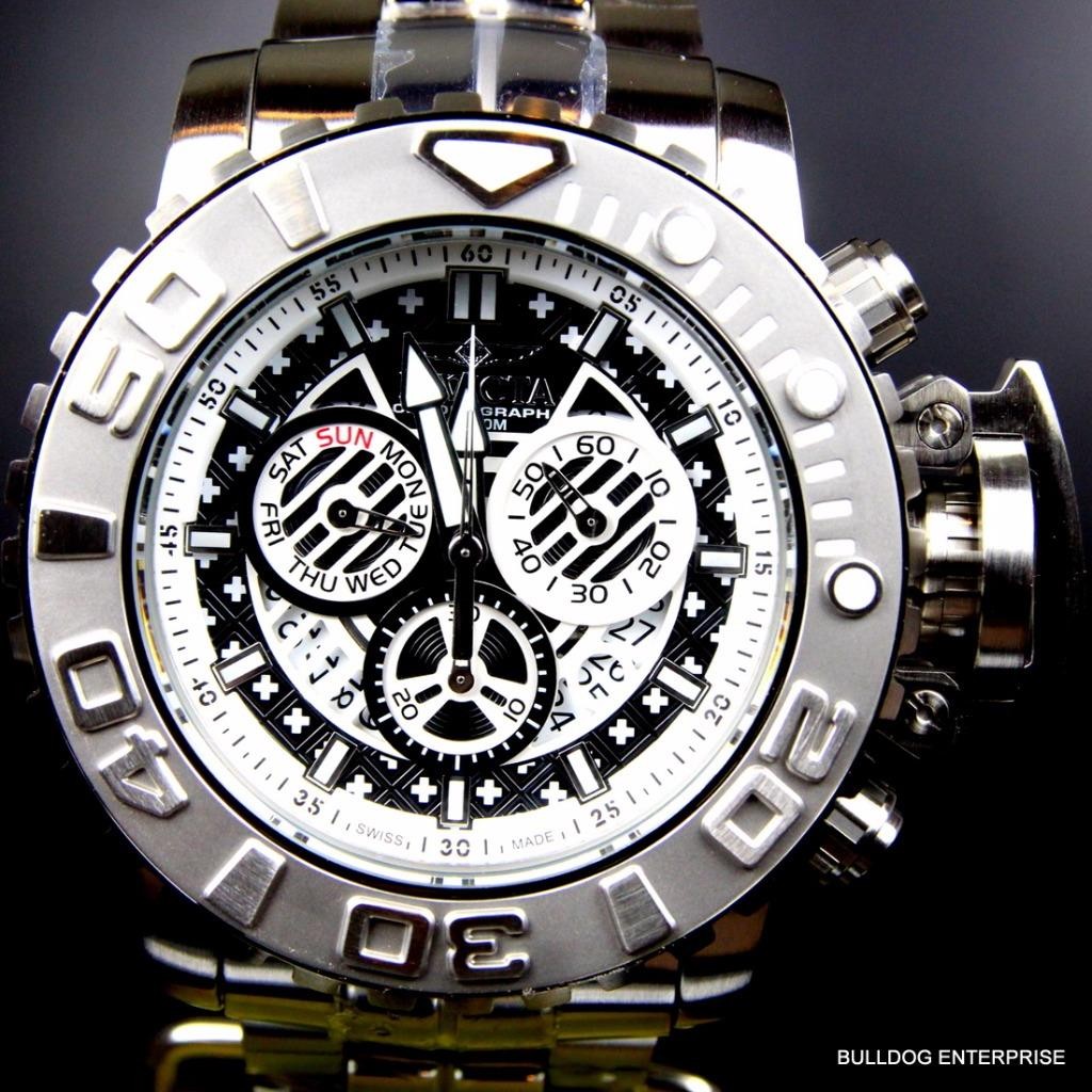 Invicta Sea Hunter III Black 70mm Swiss Movement Steel Chronograph Watch New