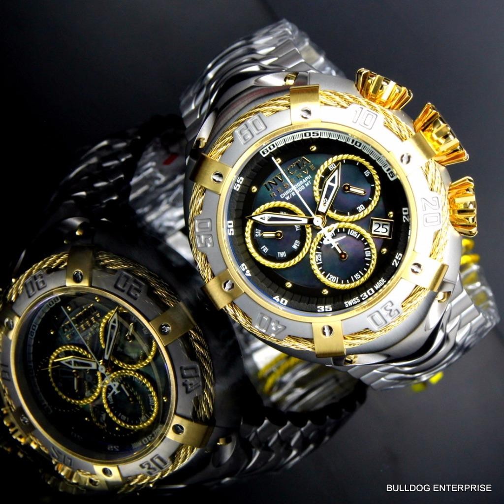 Invicta Reserve Thunderbolt Black MOP Swiss Made Silver Gold Tone Watch New
