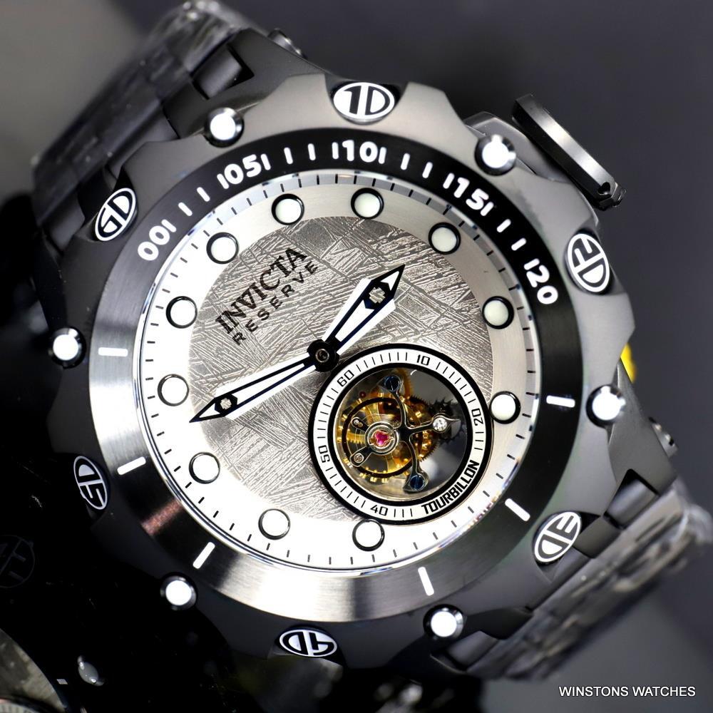 Invicta Reserve Venom Hybrid Meteorite Tourbillon Black Steel Watch 52mm New