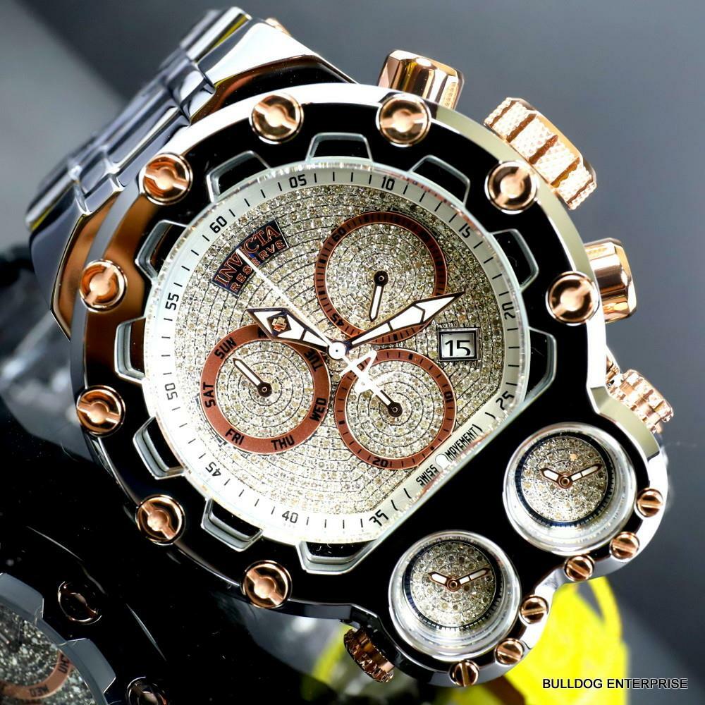 Invicta Bolt Magnum Tria 2.5 CTW Diamond Rose Gold Two Tone Swiss 52mm Watch New