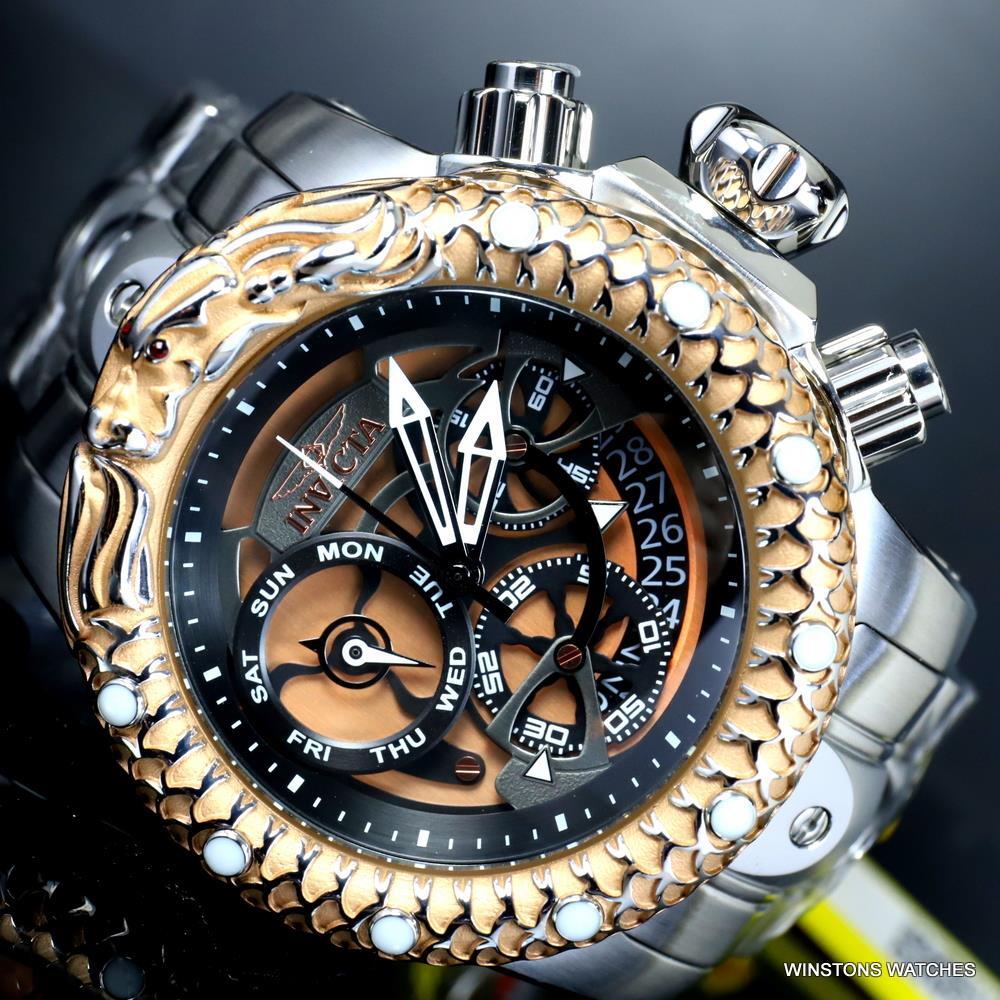 Invicta Venom Subaqua Dragon Scale Steel Gold Tone Chrono graph 52mm Watch New
