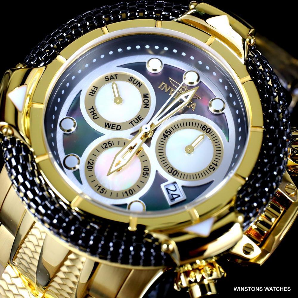 Invicta Subaqua Poseidon Bolt Hybrid Black MOP Gold Plated Swiss 55mm Watch New