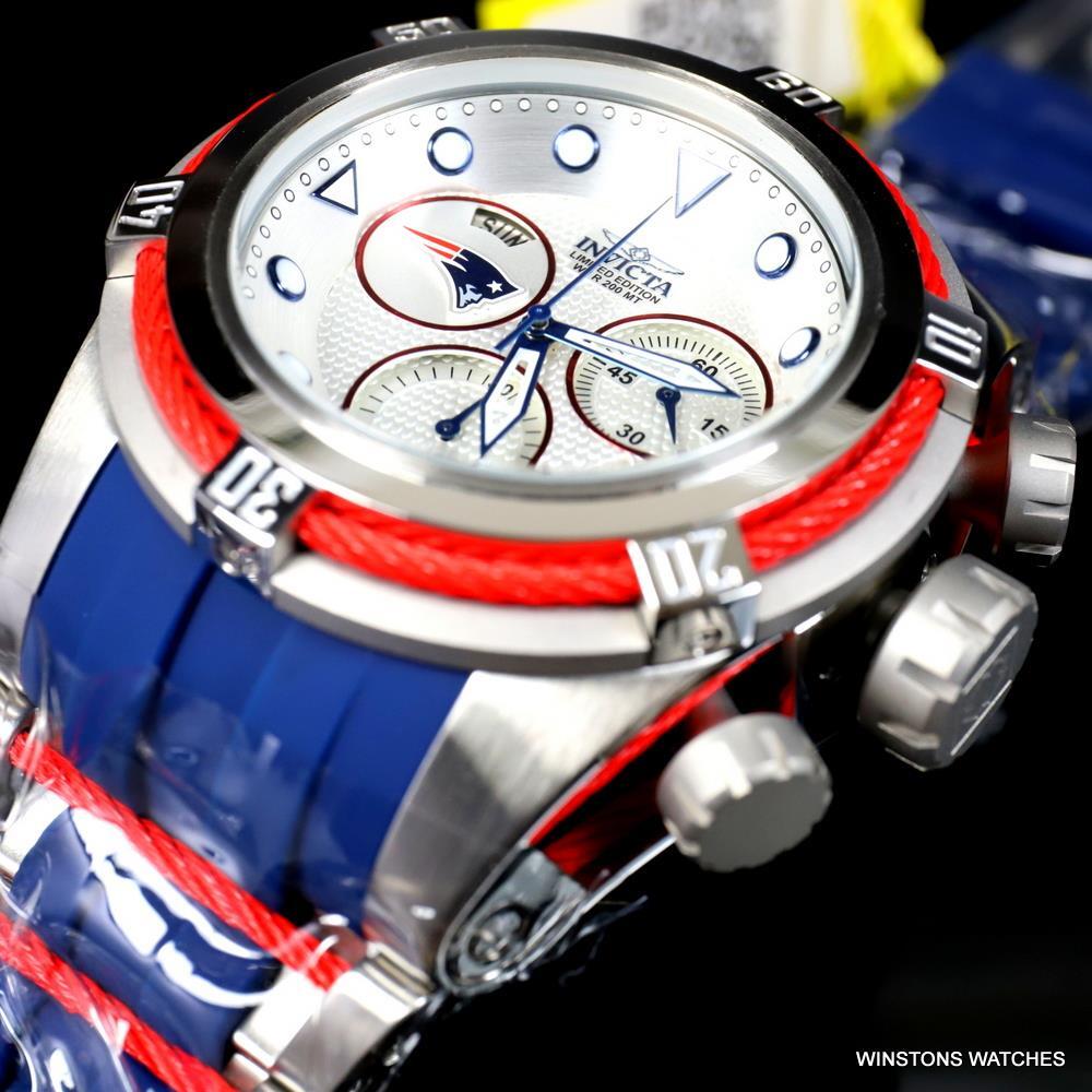Invicta NFL Bolt Zeus New England Patriots Chronograph Swiss Blue 52mm Watch New