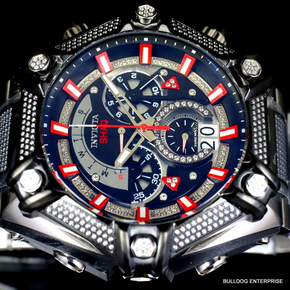 Invicta Shaq Bolt 1.4CTW Diamond Steel Swiss Mvt Chrono Black Red Watch 60mm New