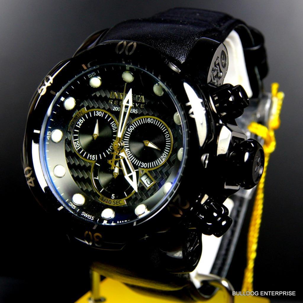 Invicta 52mm Reserve Venom Swiss Made Chronograph Black Leather Watch New
