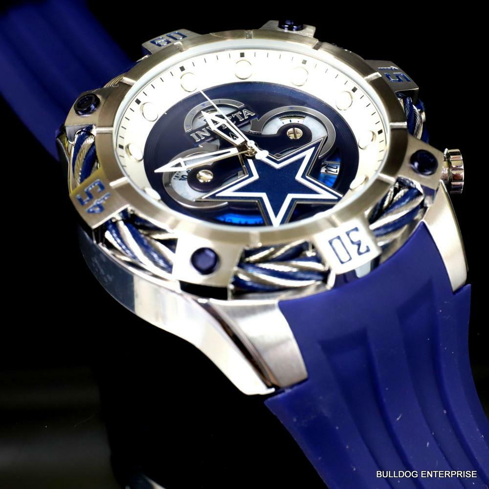 Invicta NFL Dallas Cowbys Bolt Blue Chronograph Silicone Watch 52mm New