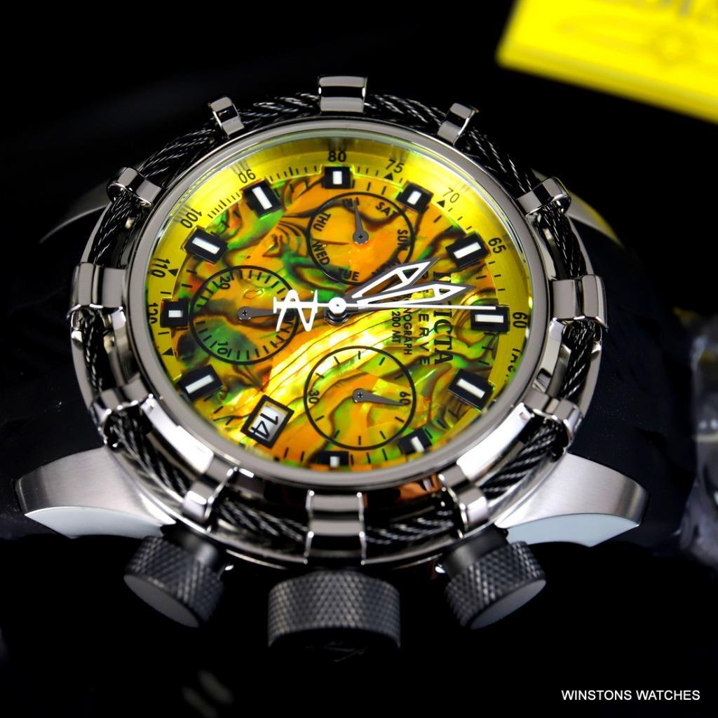 Invicta Reserve Bolt Sport Yellow Abalone Rose Gold Cable 50mm Watch Rubber New