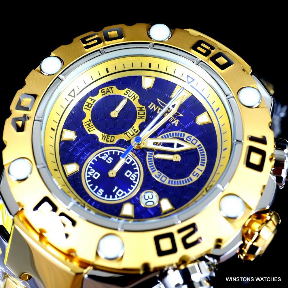 Invicta Excursion High Polish Gold Two Tone Steel Swiss Mvt 57mm Blue Watch New