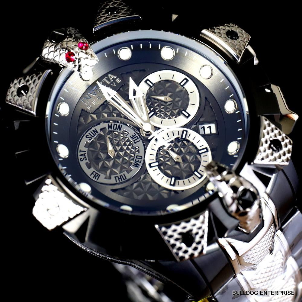Invicta Reserve Venom Viper Swiss Mvt Silver Tone Steel Black 52mm Watch New