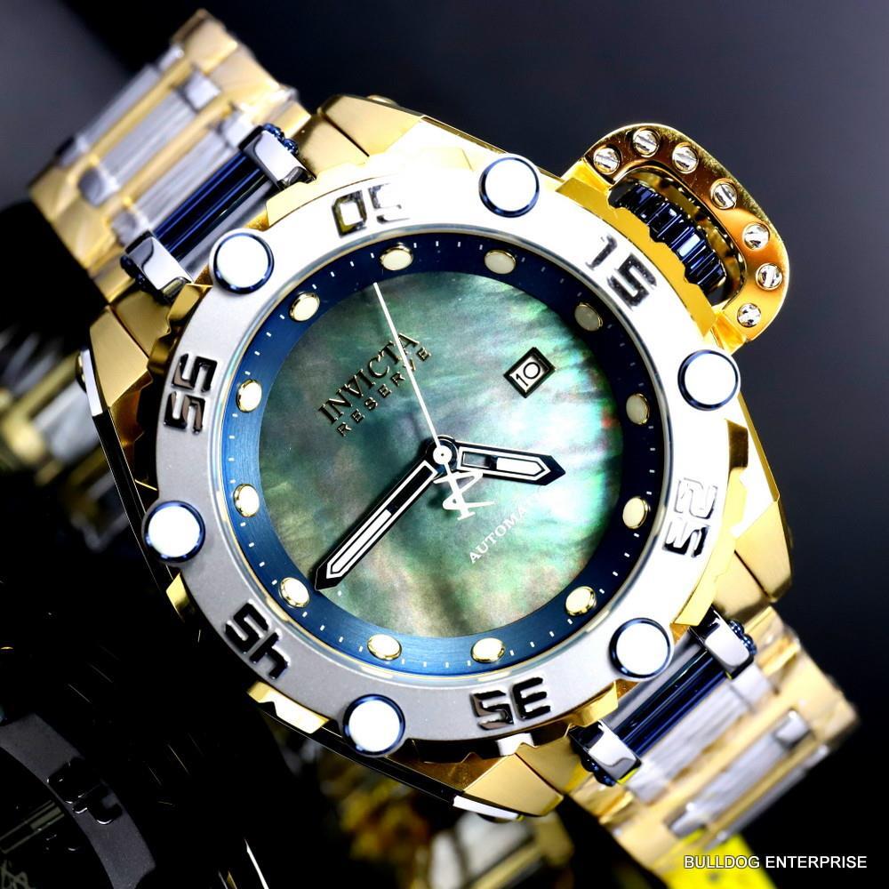 Invicta Reserve Flying Fox Gold 2 Tone Steel Black MOP Automatic 52mm Watch New