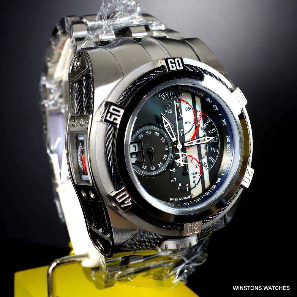 Invicta Reserve Bolt Zeus Tria Swiss Mvt Steel Black MOP 3 Dials Watch 56mm New