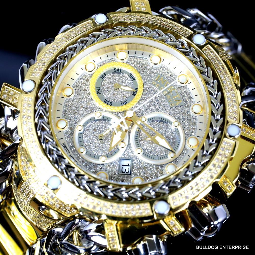 Invicta Reserve Gladiator 2.92CTW Diamond 2 Tone Gold Plate Swiss 61mm Watch New