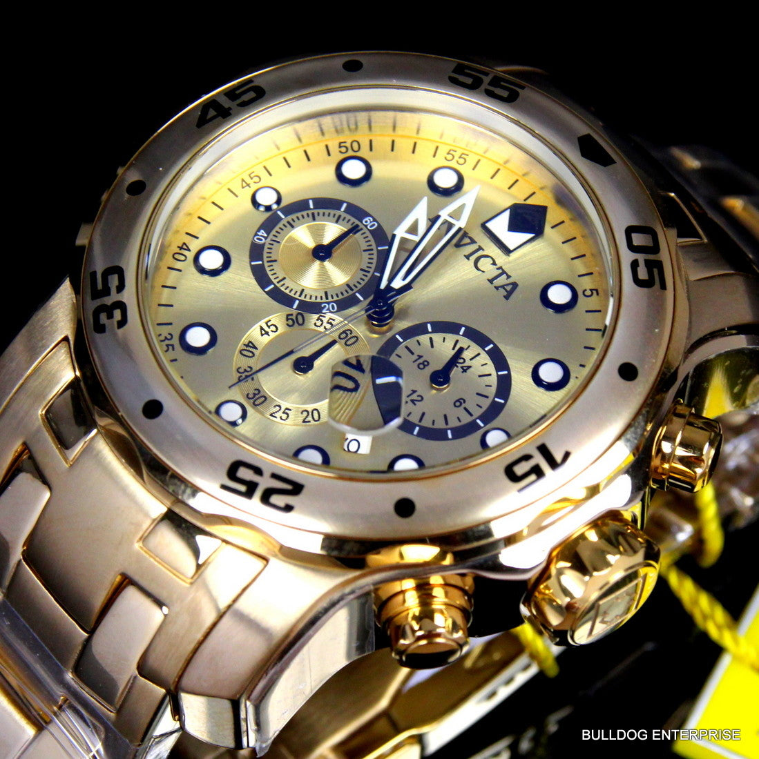 Men's Invicta Pro Diver Scuba 18kt Gold Plated Steel Chronograph 48mm Watch New